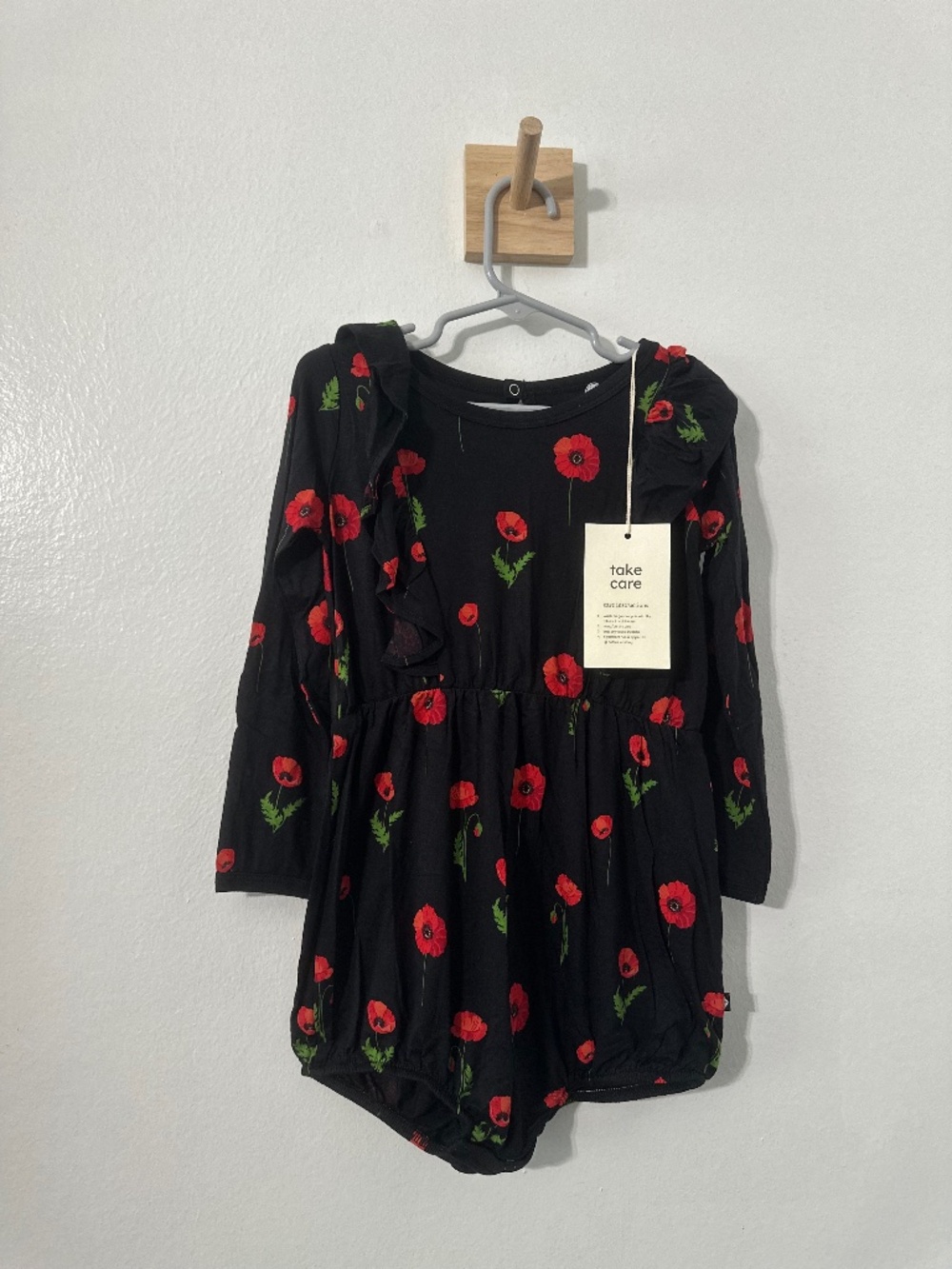 Kyte Baby Long Sleeve Bubble Romper Midnight Poppies Black Floral 4T NWT